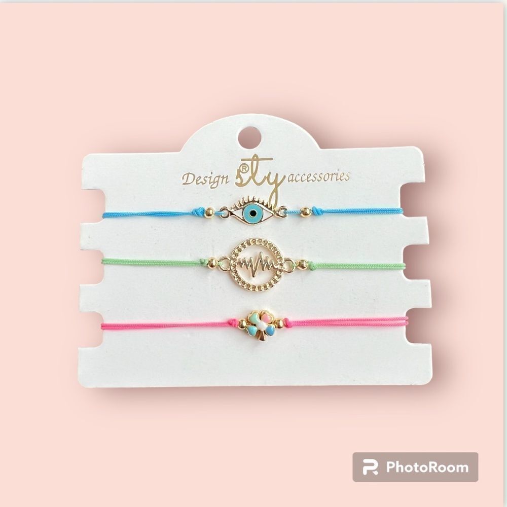 Macrame String Evil Eye Lucky Boho Bracelet NEW Set of 3